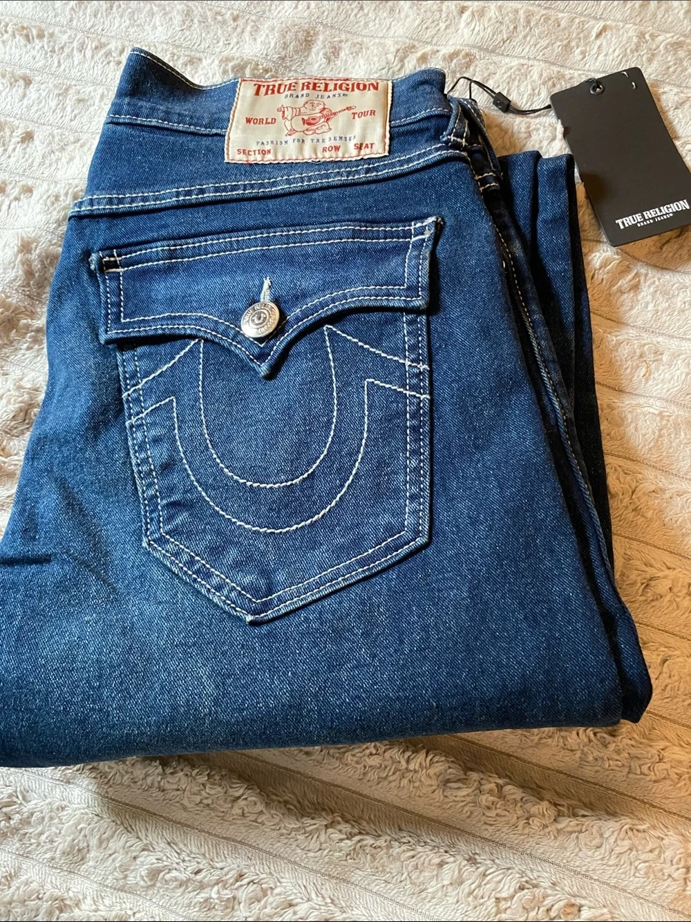 NWT, True Religion Men’s Indigo Slim Straight Jeans with Contrast Stitching